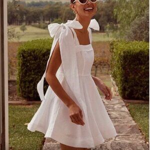 Dissh Aisle White Linen Bow Mini Dress Size 10